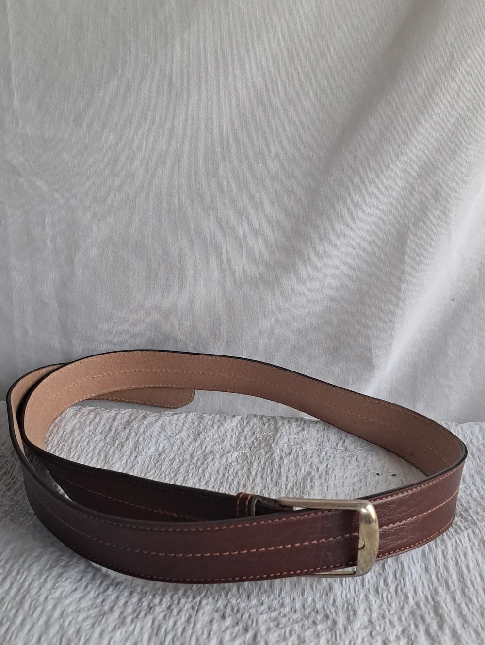 Men's Brown Leather Belt with Gold Buckle
